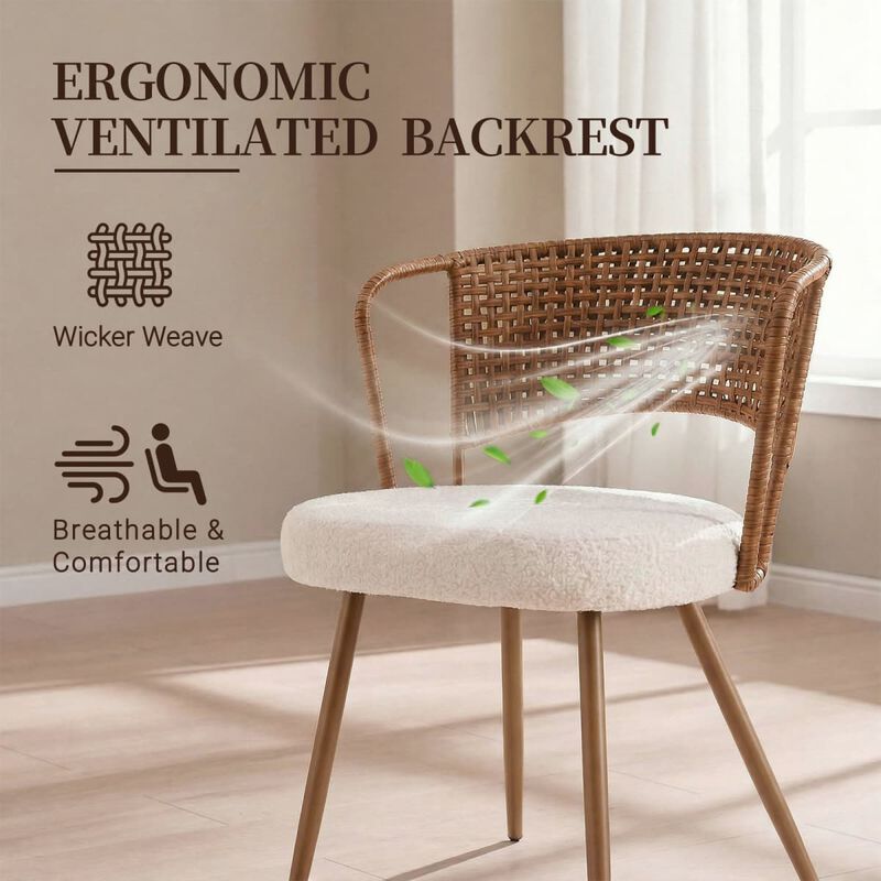 4 Pack Cane Back Dining Chairs Wingback Rattan Dining Chair Set with Cushioned Seats Metal Legs Kitchen Dining Chairs image number 5