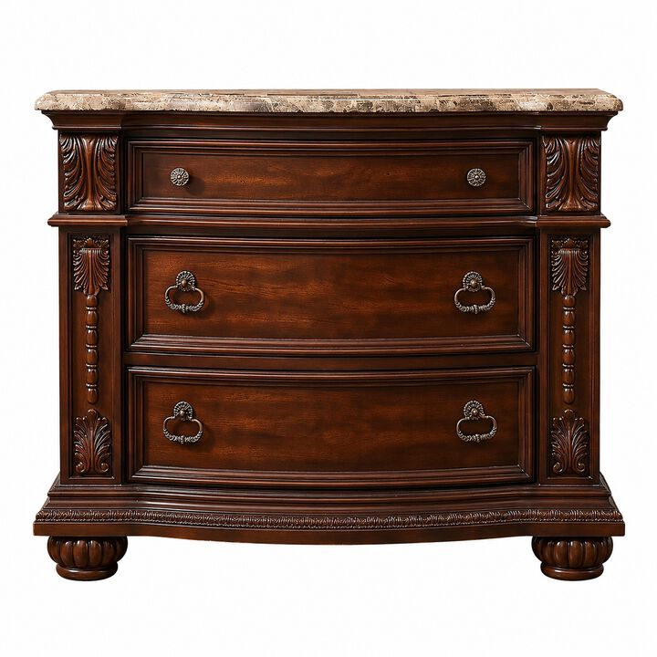 Valcrissiq Marble-Top 3-Drawer Nightstand