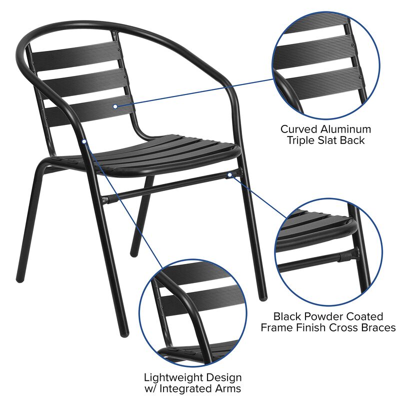 Flash Furniture Lila Black Metal Restaurant Stack Chair with Aluminum Slats