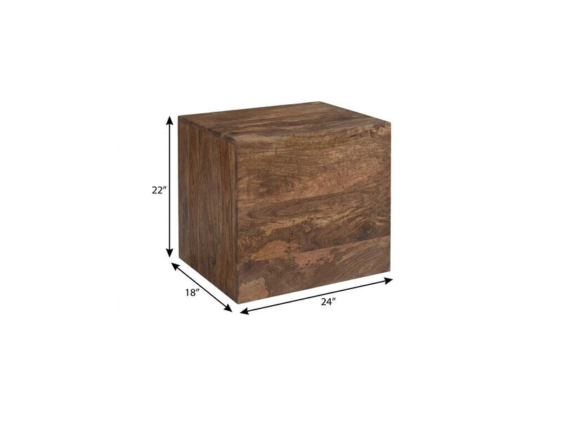 HomeRoots 22" Walnut Wood Carved Geometric Two Drawer Nightstand image number 5
