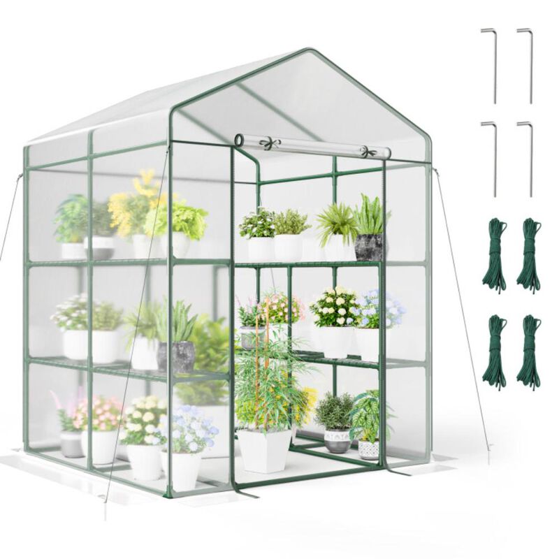 Hivvago Walk-in Greenhouse with 3 Tiers 8 Shelves PVC Cover Roll-up Zippered Door