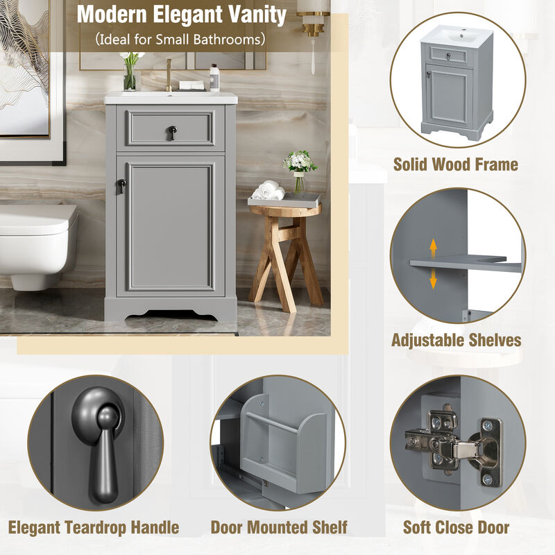 Small Bathroom Vanity: 20-Inch with Ceramic Sink and Soft Close Door