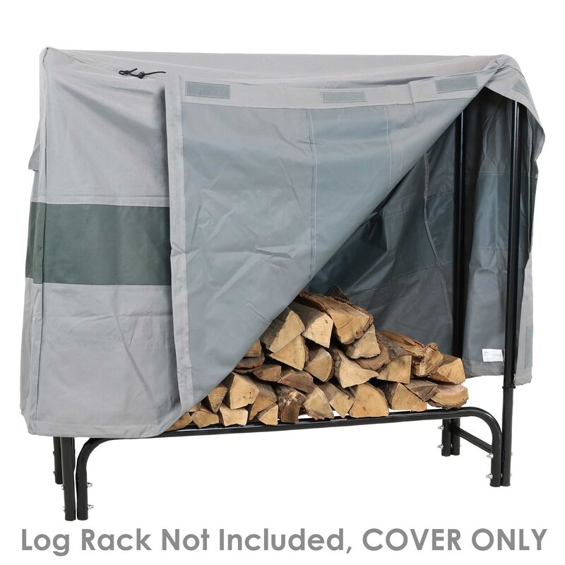 Sunnydaze 4 ft Heavy-Duty Polyester Firewood Log Rack Cover - Gray/Green
