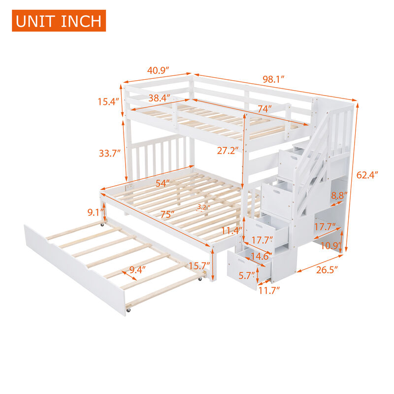 Merax Full Bunk Bed with Twin Size Trundle