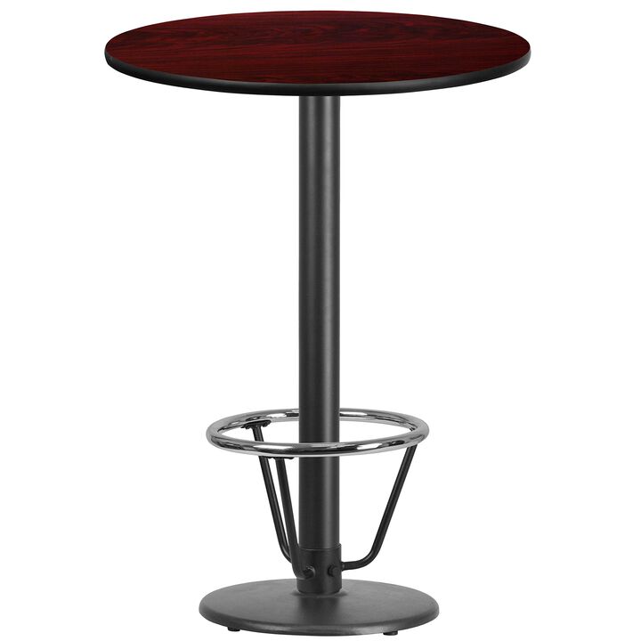 Flash Furniture 30'' Round Mahogany Laminate Table Top with 18'' Round Bar Height Table Base and Foot Ring