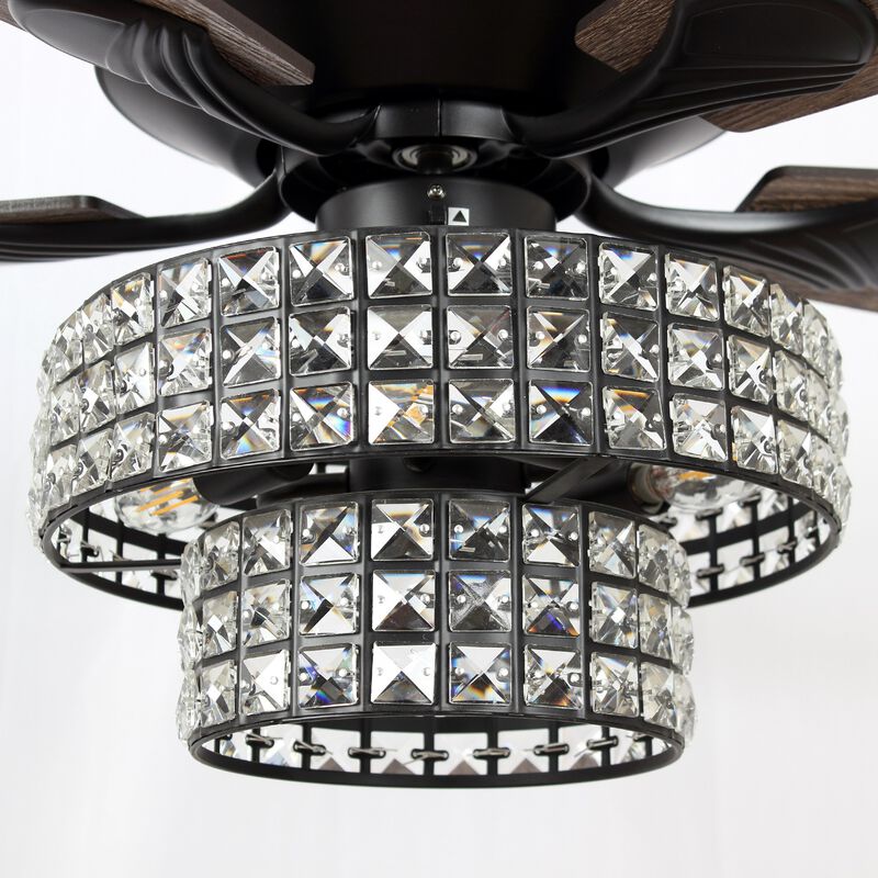 52 in. Black Crystal Chandelier Ceiling Fan with Light and Remote