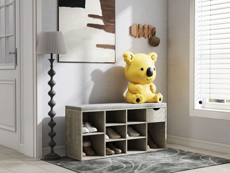 3-Tier Entryway Shoe Bench &ndash; 9 Cubbies Storage Organizer with Cushion, Drawer image number 4