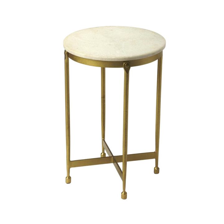 Butler Specialty Claypool Marble Side Table, Gold, White