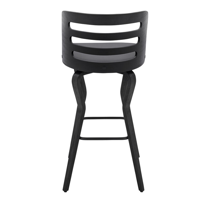 Verne Swivel Gray Faux Leather and Black Wood Bar Stool