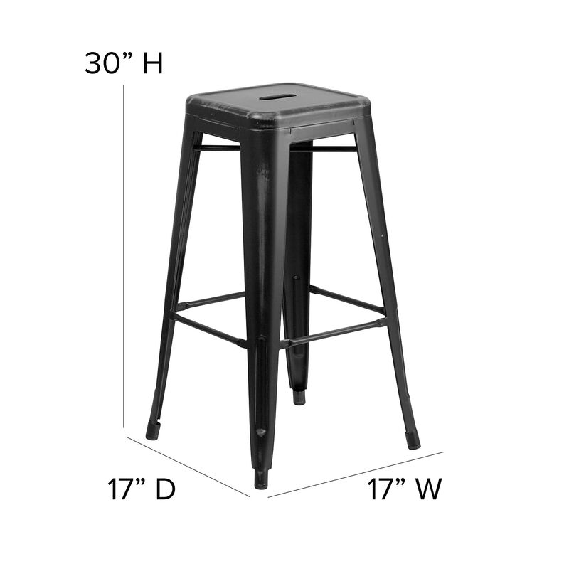 Flash Furniture Kai Commercial Grade 30" High Backless Distressed Black Metal Indoor-Outdoor Barstool image number 3