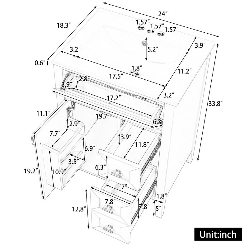 Merax Compact Bathroom Storage Vanity with Left Door Rack Cabinet & 2 Right Drawers image number 4