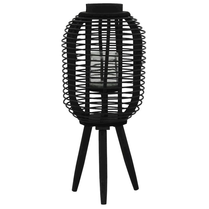 Candle Holder Black Bamboo and Glass Standard Portable