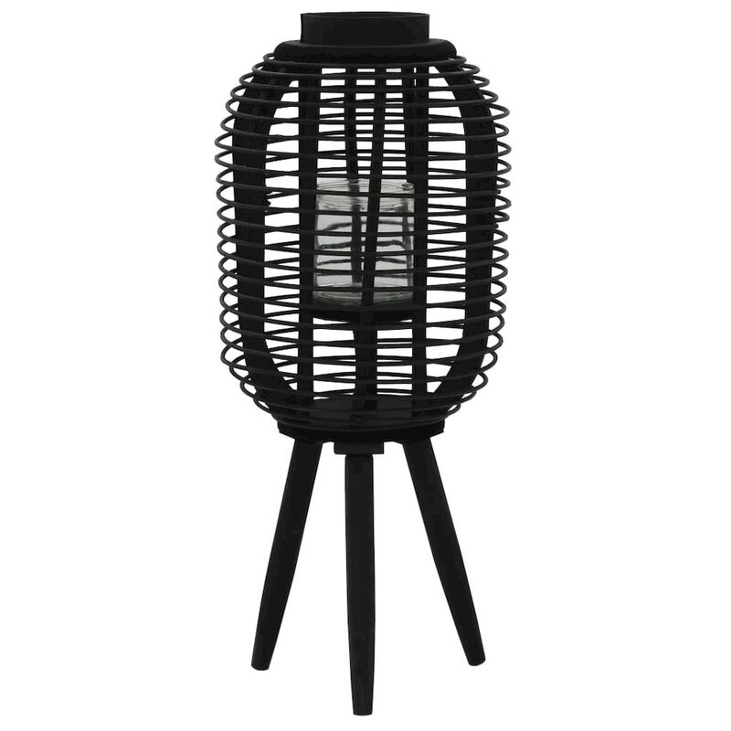 Candle Holder Black Bamboo and Glass Standard Portable