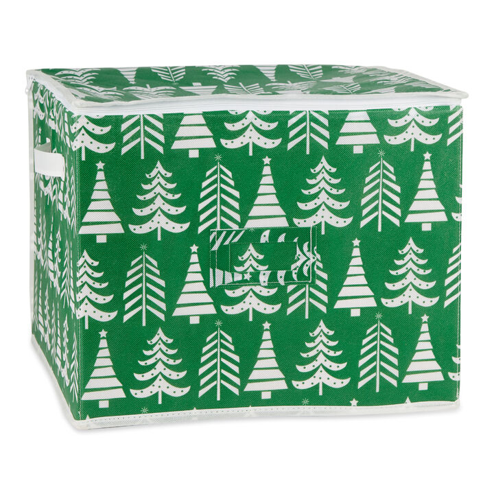 16" Green and White Triple Christmas Tree Print Large Ornament Storage
