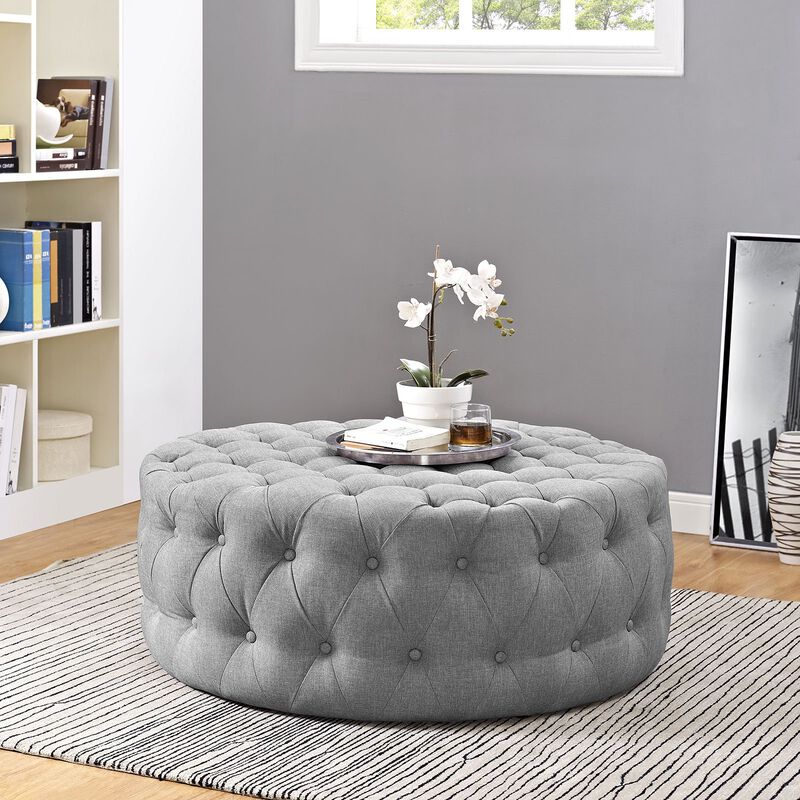 ModwayEEI-2225-LGRAmourFabric Upholstered Button-Tufted RoundOttomanLight Gray image number 5