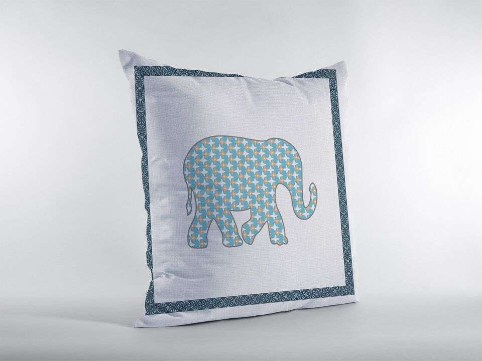 Homezia 18"Blue White Elephant Zippered Suede Throw Pillow