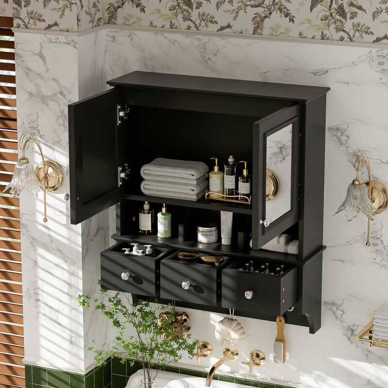ELEMENT ACE 4-in-1 Wall Mounted Bathroom Mirror Cabinet 24 Inch Medicine Cabinet with Drawers Organizer Hooks High-Definition Mirrors with Storage for Bathroom Vanity image number 5