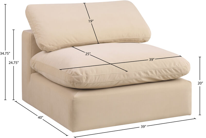 Meridian Furniture Comfy Beige Velvet Modular Armless Chair