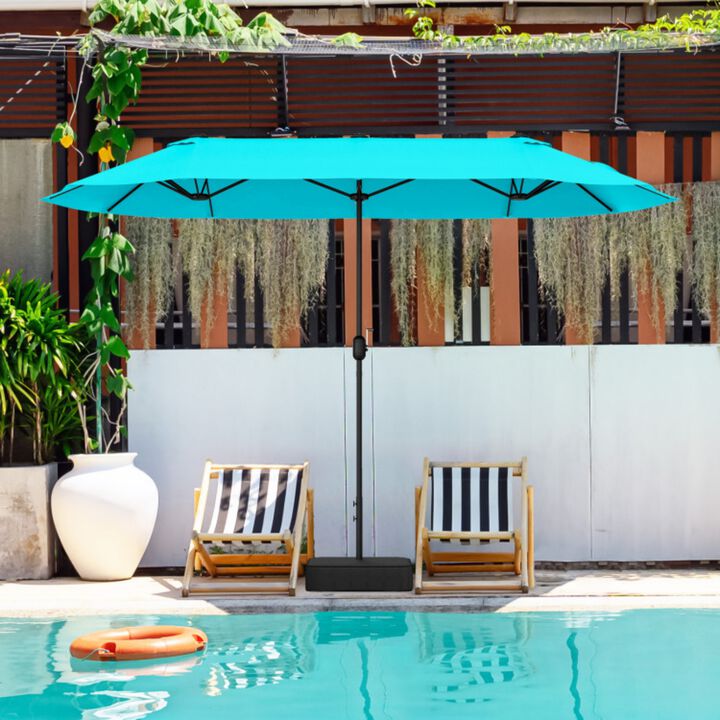 13 Feet Double-Sided Patio Twin Table Umbrella with Crank Handle