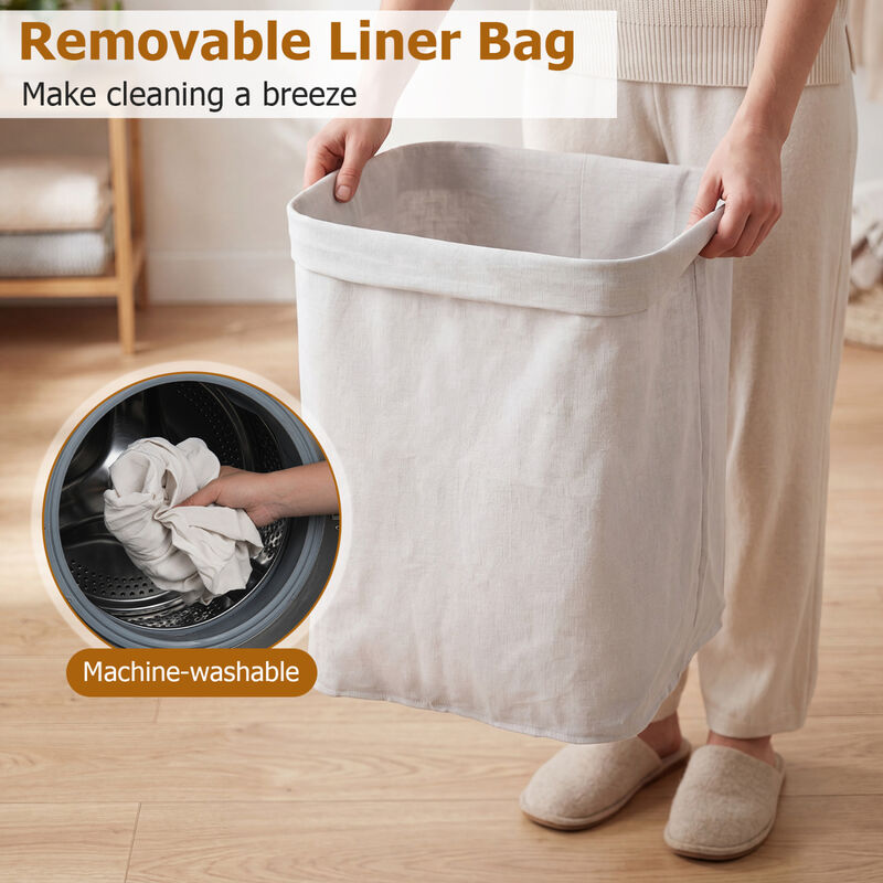 19 Gal Wicker Clothes Hamper with Removable Liner and Carry Handles image number 6