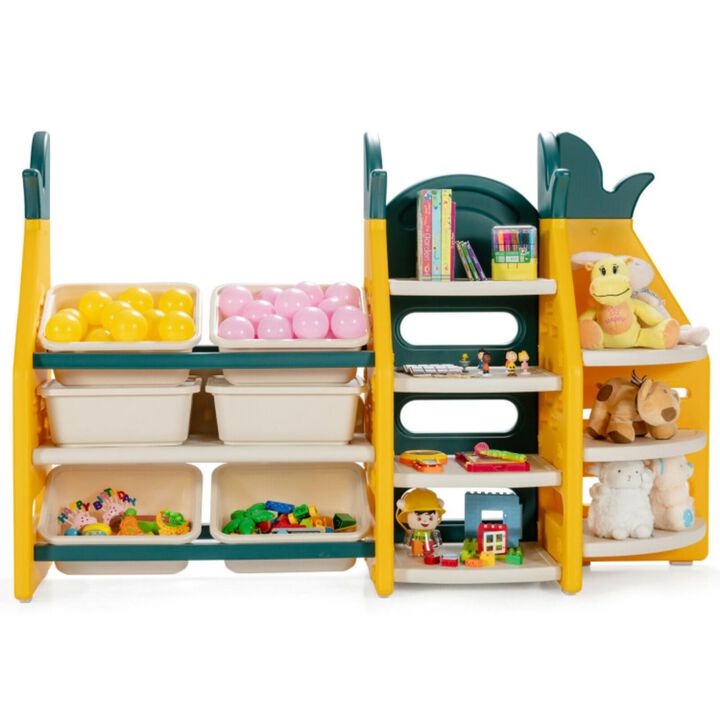Hivvago 3-in-1 Kids Toy Storage Organizer with Bookshelf Corner Rack