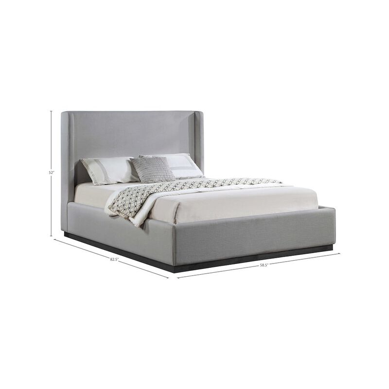 Meridian Furniture Flynn Grey Linen Textured Fabric Full Bed