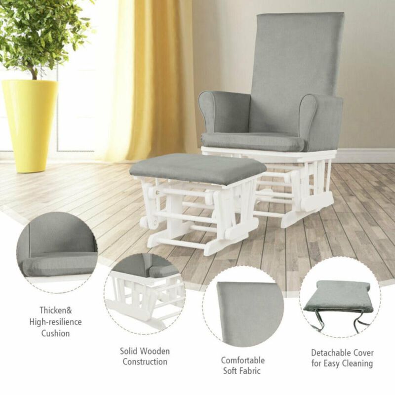 Hivvago Baby Nursery Relax Rocker Rocking Chair Glider and Ottoman Cushion Set
