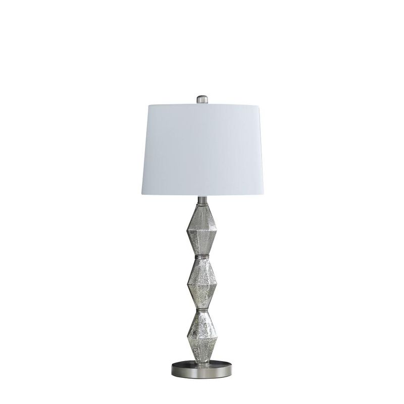 Hivvago 30" Brushed Silver Geo Glass Table Lamp With White Shade