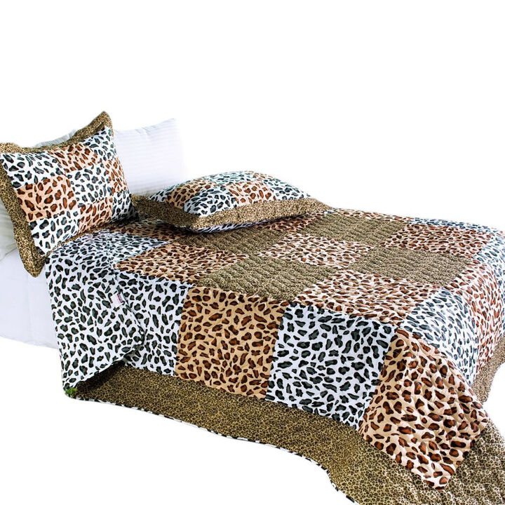 Leopard Pattern 3 Piece Cotton Quilt Set Soft Quilted Bedroom Bedding