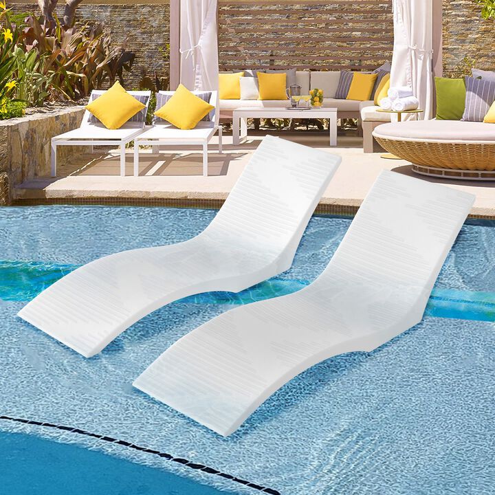 2-Piece In-Pool Lounge Chair Set for Shallow Water, Floating Pool Chaise Loungers-White