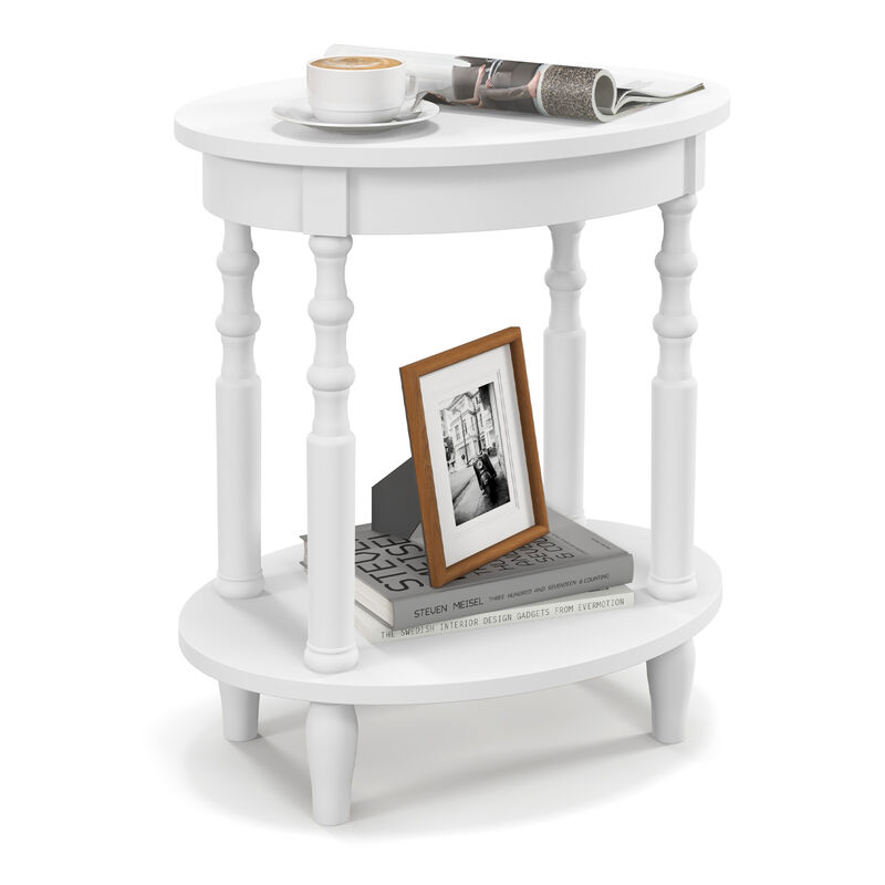 2-Tier Oval Side Table with Storage Shelf and Solid Wood Legs image number 3