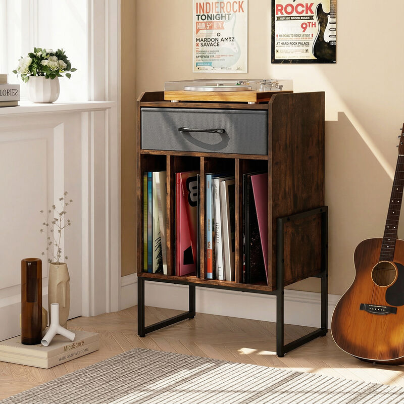 Record Player Stand with Storage Drawer and Vinyl Record Holder image number 1