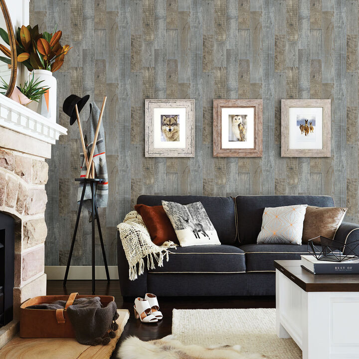 Chebacco Grey Wooden Planks Wallpaper (Set of 2)