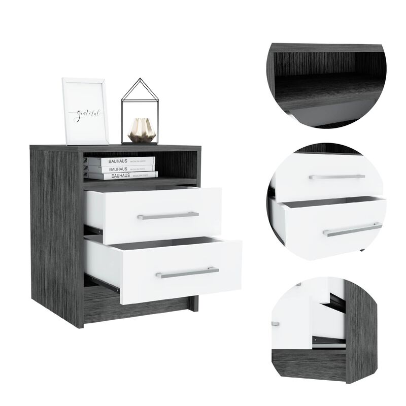 Homezia Sophisticated and Stylish Smokey Oak and White Nightstand image number 3
