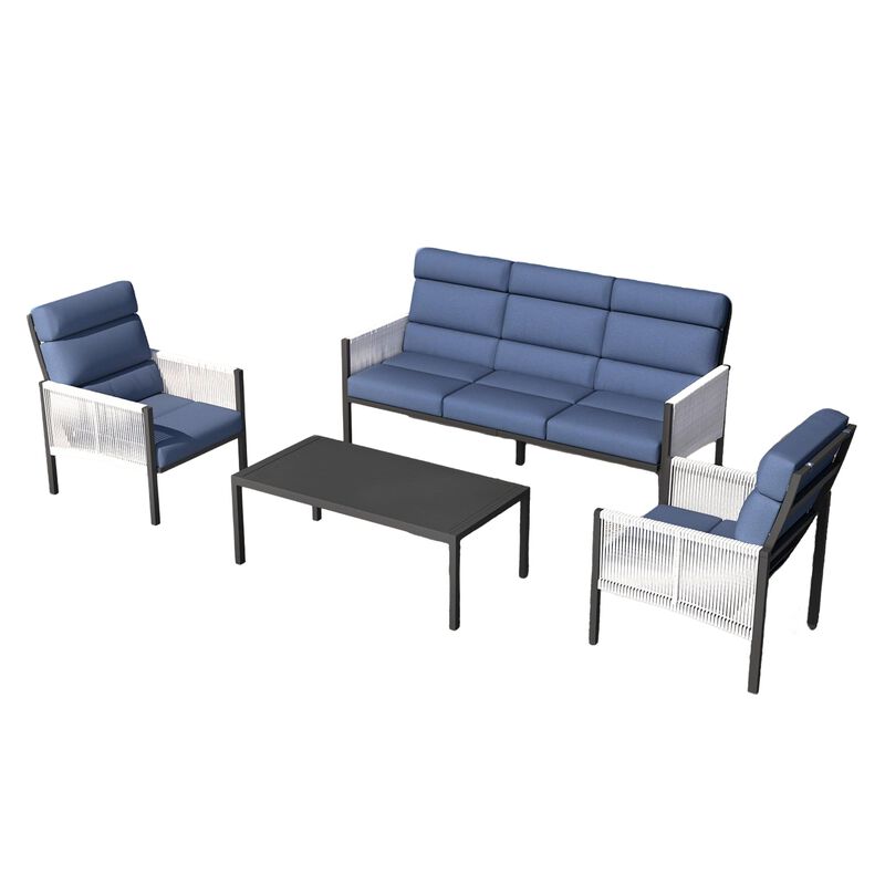 Mondawe 4-Piece Aluminum Patio Conversation Set, Patio Furniture Seating Set with Cushions and Coffee Table for Backyard, Garden