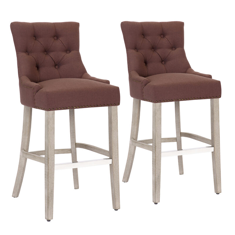 WestinTrends 29" Linen Fabric Tufted Upholstered Bar Stool (Set of 2), Antique Grey