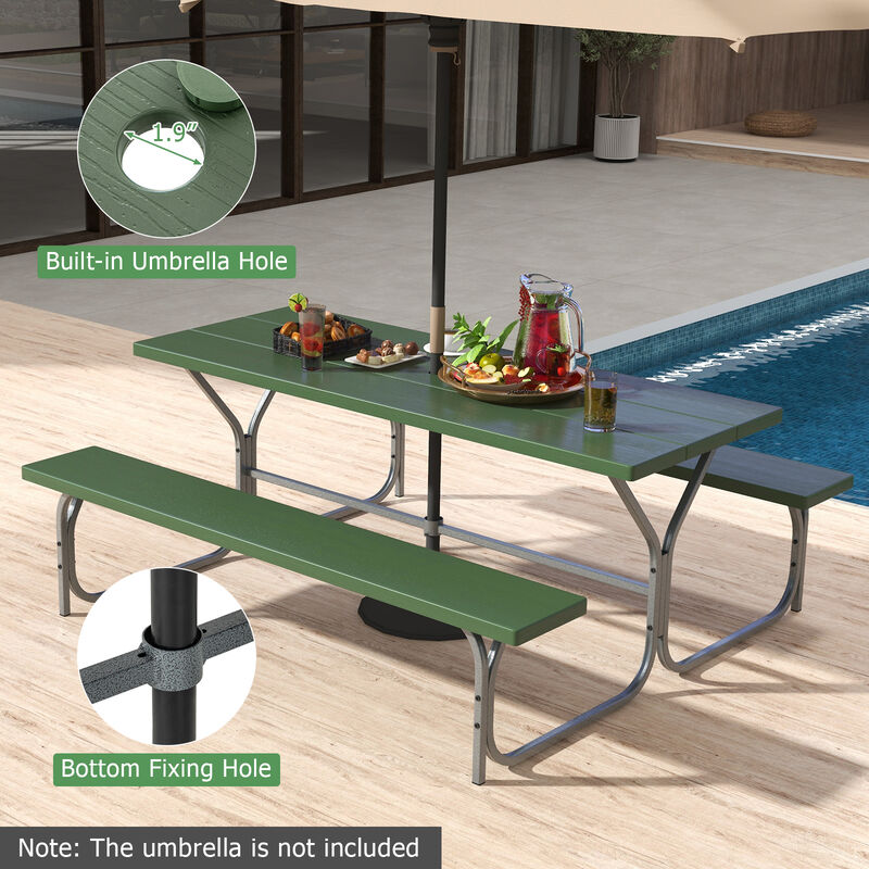6 Feet Picnic Table Bench Set with HDPE Tabletop for 8 Person image number 6