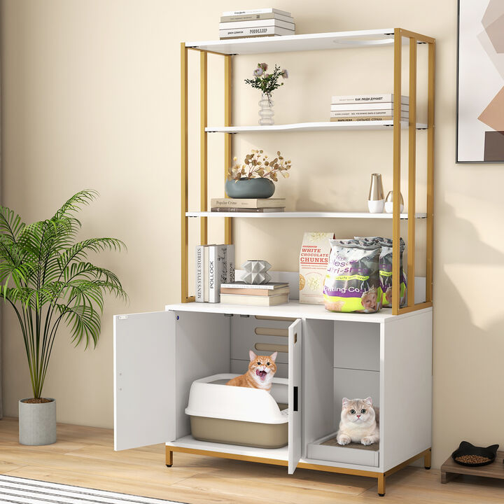 Cat Litter Box Enclosure with Storage and 3-tier Shelves