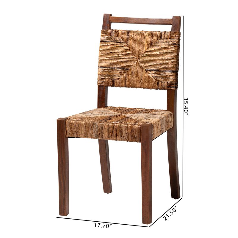 bali & pari Cordoba Bohemian Natural Seagrass and Mahogany Wood 2 Piece Dining Chair