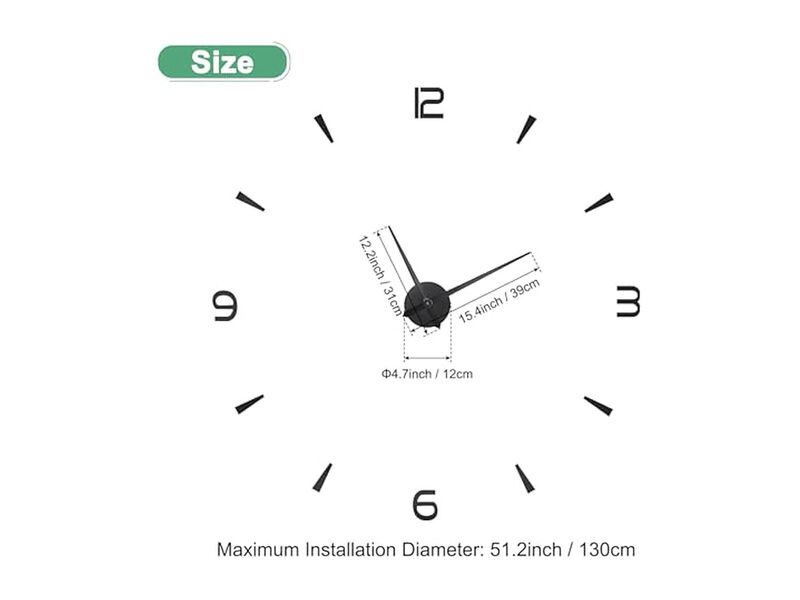 Pack DIY Frameless Surface Mirror Stickers Wall Clock 51 Inch Black Modern image number 2