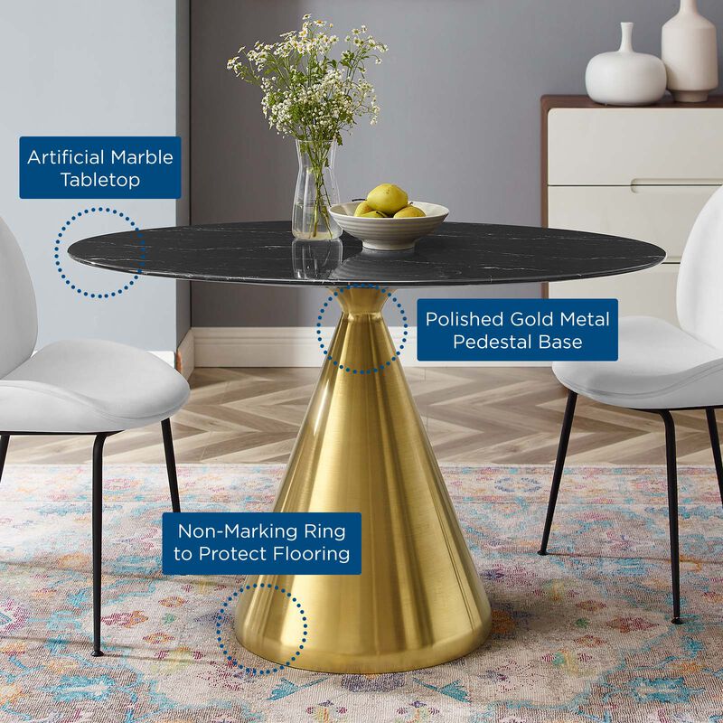Modway - Tupelo 48" Oval Artificial Marble Dining Table Gold Black