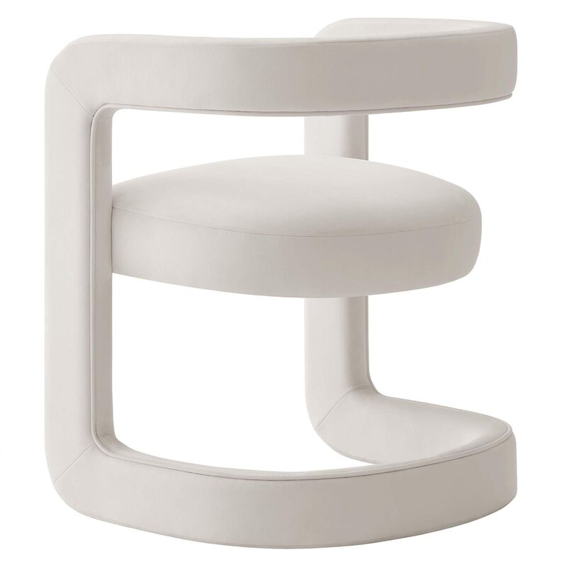 Modway Winslow Stain-Resistant Performance Velvet Dining Chair in Alabaster - Open Back Barrel Armchair - Upholstered Dining Chair - Cozy Reading Chair or Velvet Vanity Chair image number 7