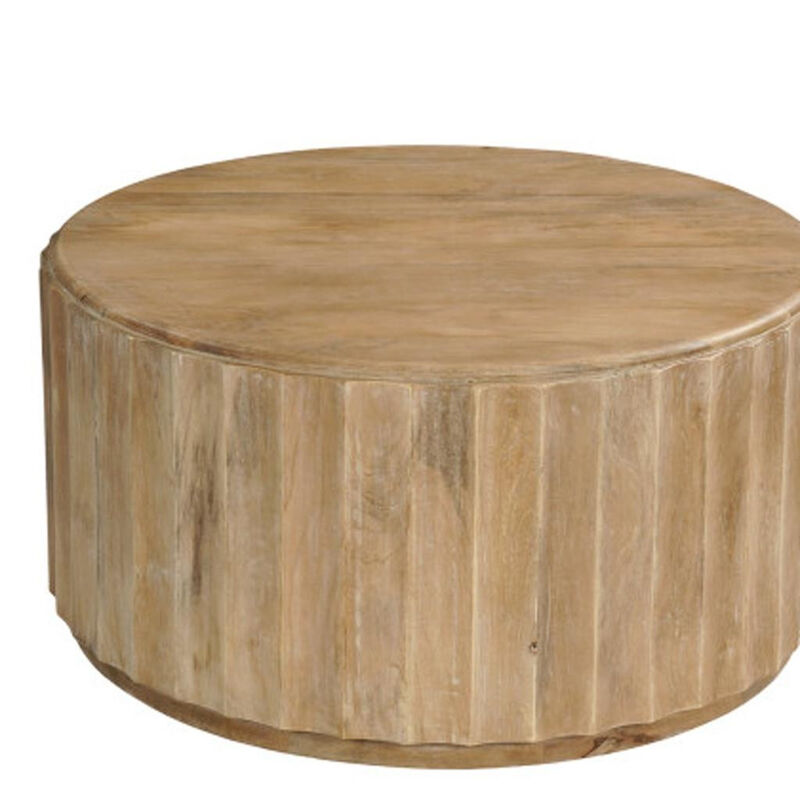 HomeRoots Two Piece Natural Solid Wood Round Drum Coffee And End Table Set image number 2