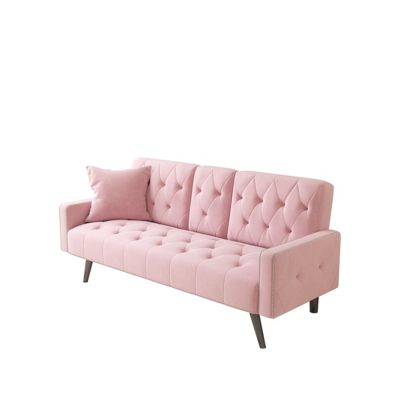 Quamfa Pink Velvet Sleeper Sofa image number 5