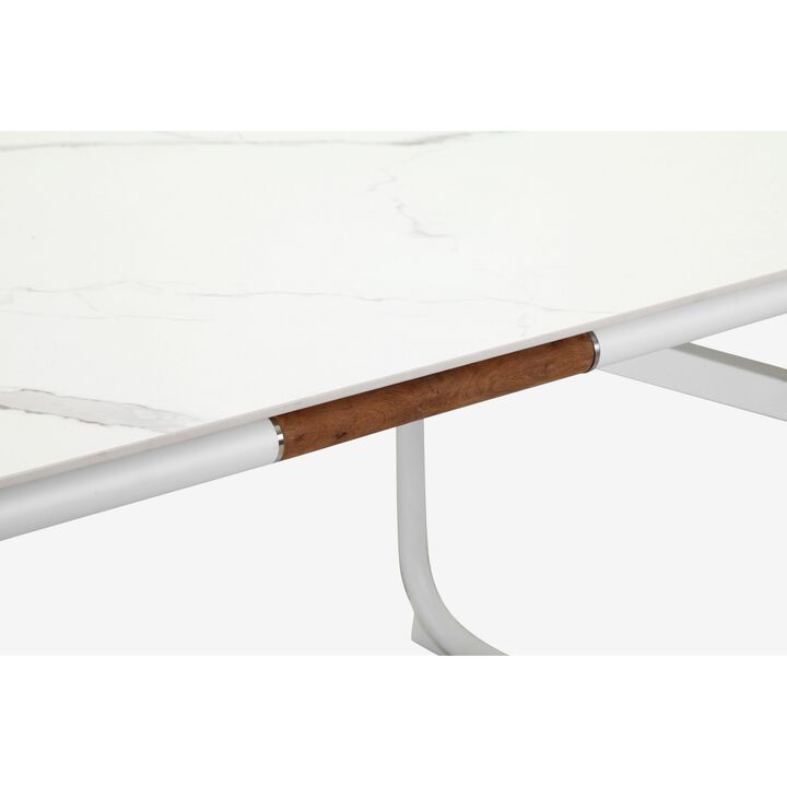 Shia 87 Inch Dining Table, Ceramic Surface, Crisp White Aluminum Frame