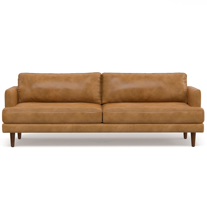 Livingston 90 inch Wide Mid-Century Modern Sofa in Sienna Top Grain Genuine Leather