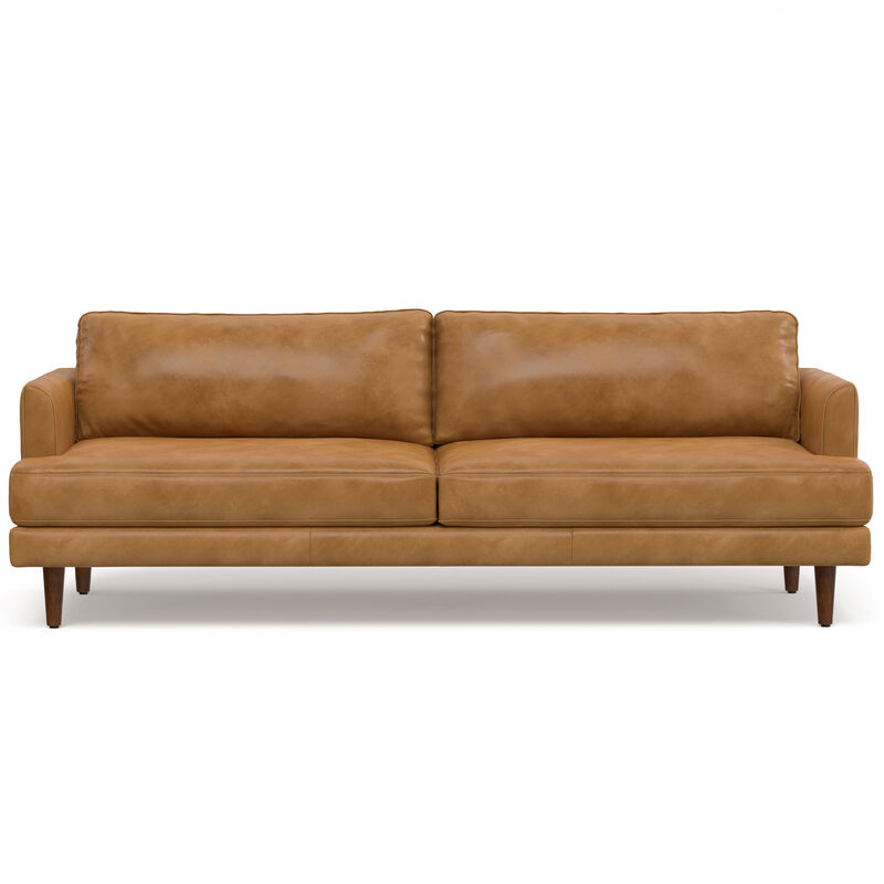 Livingston 90 inch Wide Mid-Century Modern Sofa in Sienna Top Grain Genuine Leather