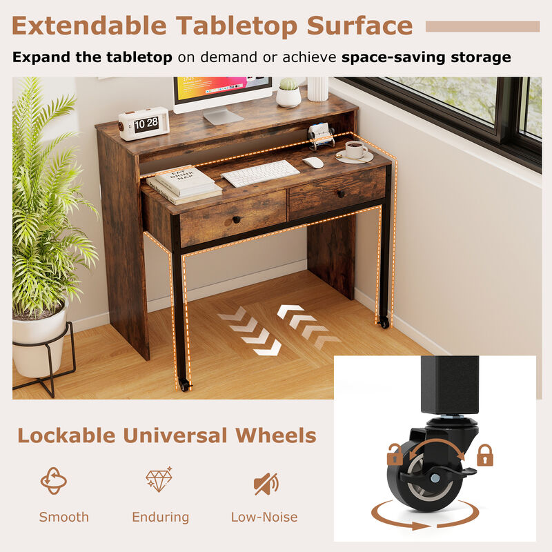 Convertible Extendable Writing Desk with 2 Drawers for Home Office image number 7