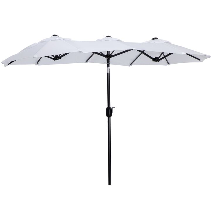 Double-sided Patio Umbrella 9.5' Large Outdoor Market Umbrella with Push Button Tilt and Crank, 3 Air Vents and 12 Ribs, for Garden, Deck, Pool, White