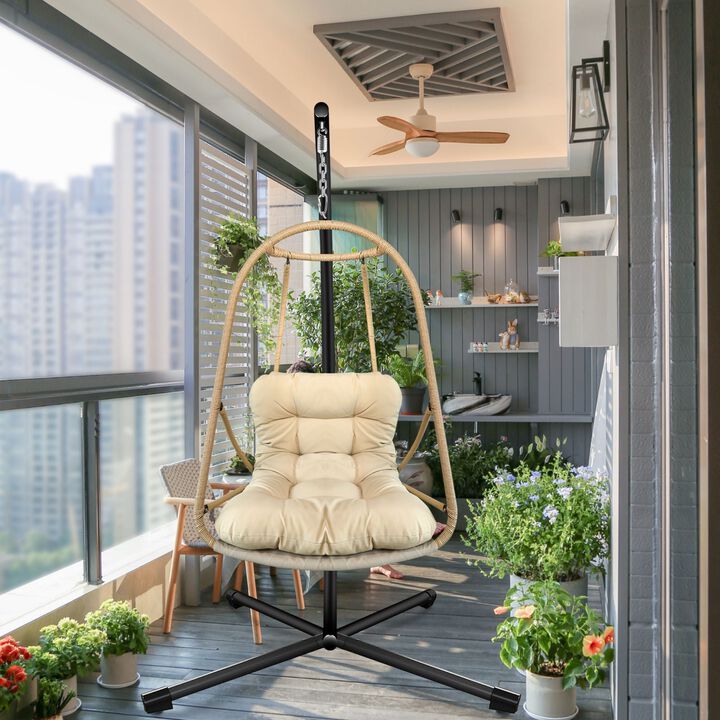 Swing Egg Chair with Stand Indoor Outdoor Wicker Rattan Patio Basket Hanging Chair